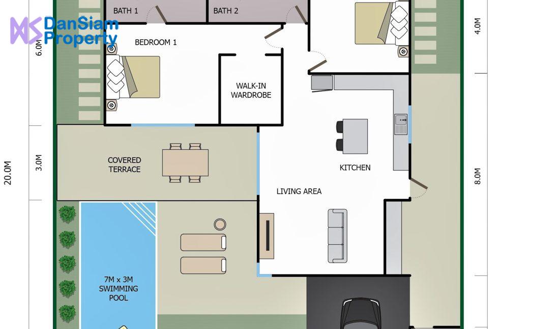 60 2-Bedroom Villa Floorplan