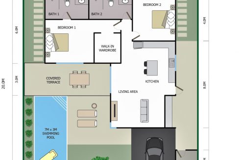 60 2-Bedroom Villa Floorplan